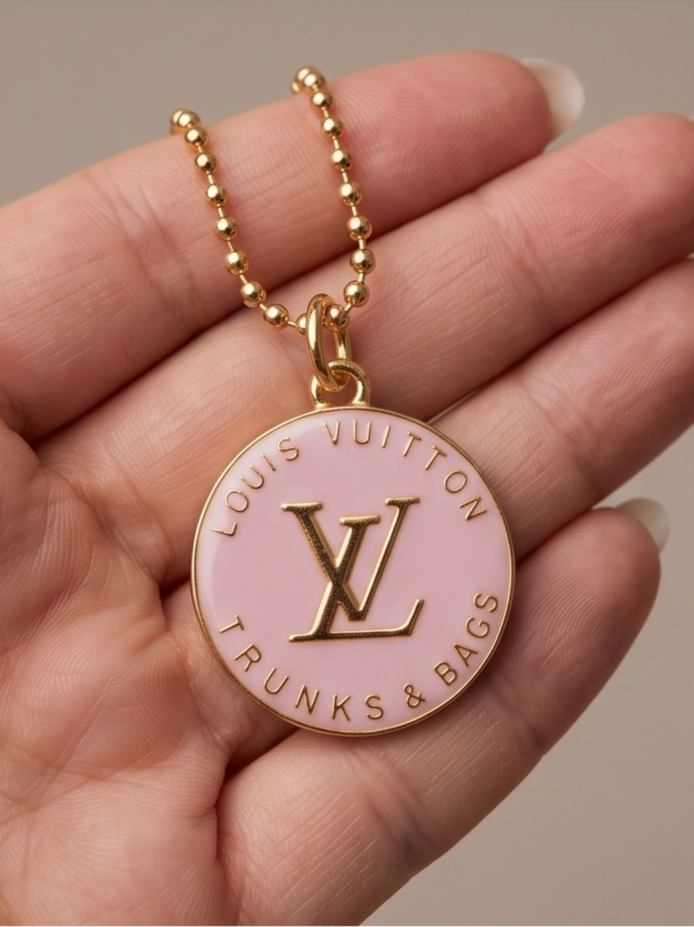 Unbranded Pink Enamel Necklace - Gold Tone 35 inch long